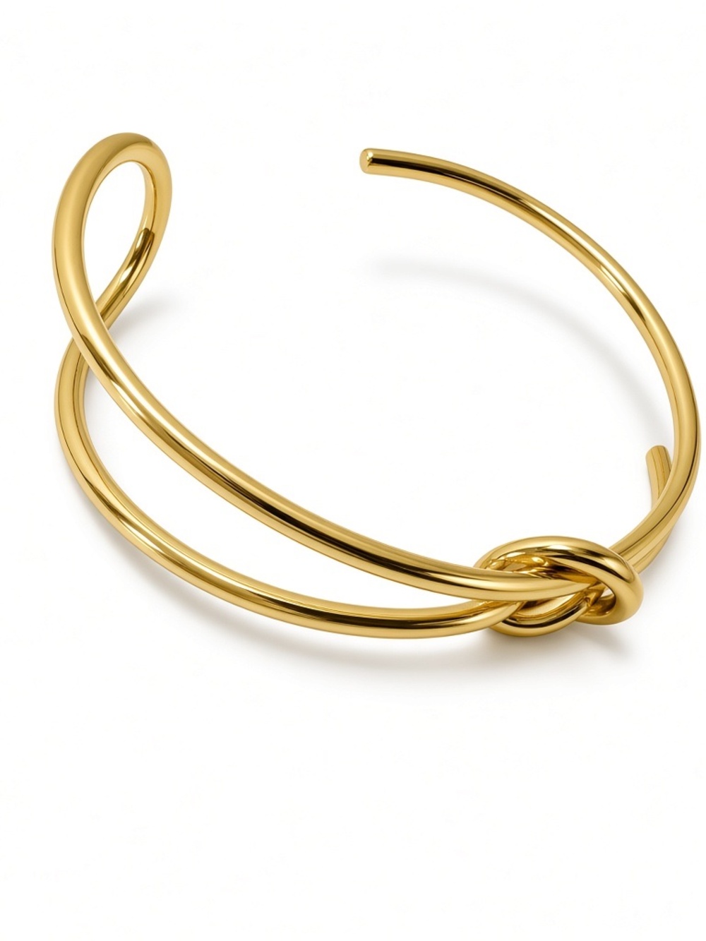 Gold Knot Open Cuff Bracelet | Statement Gold Tone Bangle | Minimalist Chunky Je - Picture 3 of 5